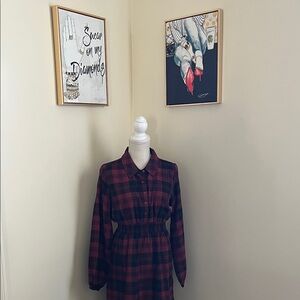 New Lucky Brand Red and Black Plaid Shirt Dress